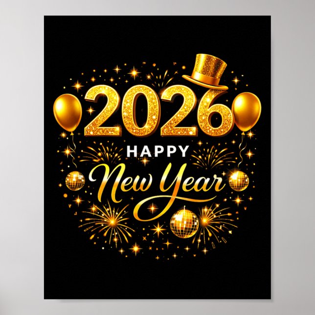 Happy New Year Party 2026 Ballon Family Matching M Poster (Vorne)