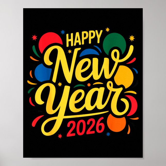 Happy New Year Party 2026 Ballon Family Matching M Poster (Vorne)