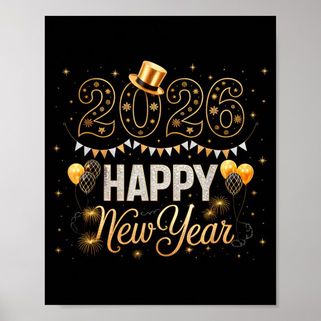 Happy New Year Party 2026 Ballon Family Matching M Poster (Vorne)