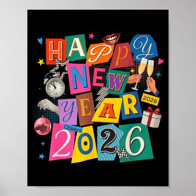 Happy New Year Party 2026 Ballon Family Matching M Poster (Vorne)