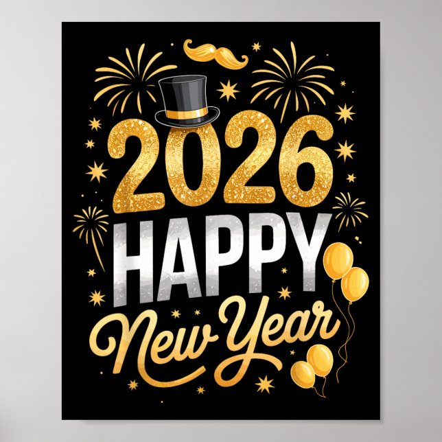 Happy New Year Party 2026 Fireworks Family Matchin Poster (Vorne)