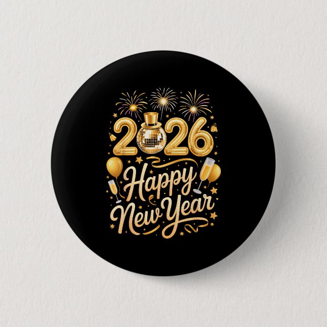 Happy New Year Party 2026 Funny Balloon Family Mat Button (Vorderseite)