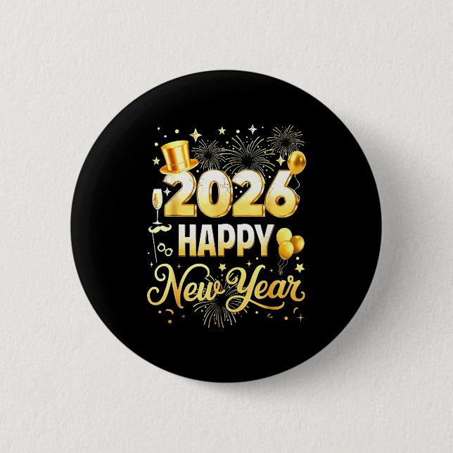Happy New Year Party 2026 Funny Balloon Family Mat Button (Vorderseite)