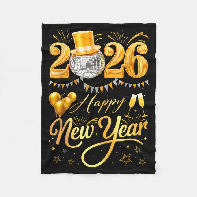 Happy New Year Party 2026 Funny Balloon Family Mat Fleecedecke (Vorderseite)
