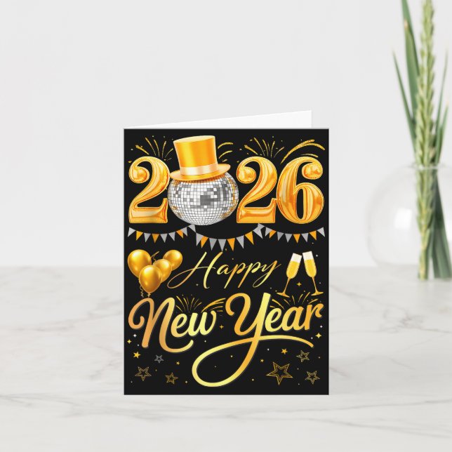 Happy New Year Party 2026 Funny Balloon Family Mat Karte (Vorderseite)