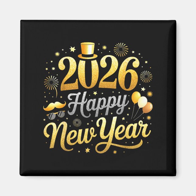 Happy New Year Party 2026 Funny Balloon Family Mat Magnet (Vorne)