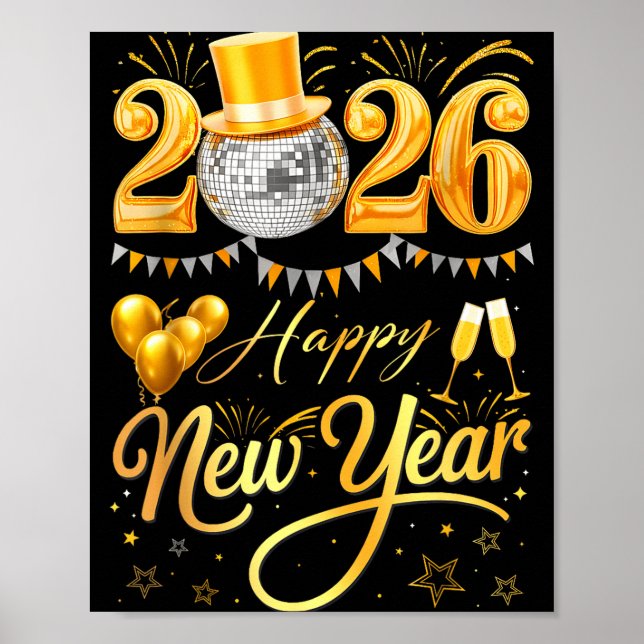 Happy New Year Party 2026 Funny Balloon Family Mat Poster (Vorne)