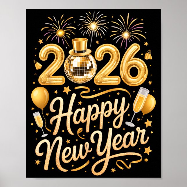 Happy New Year Party 2026 Funny Balloon Family Mat Poster (Vorne)