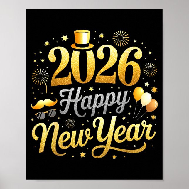 Happy New Year Party 2026 Funny Balloon Family Mat Poster (Vorne)