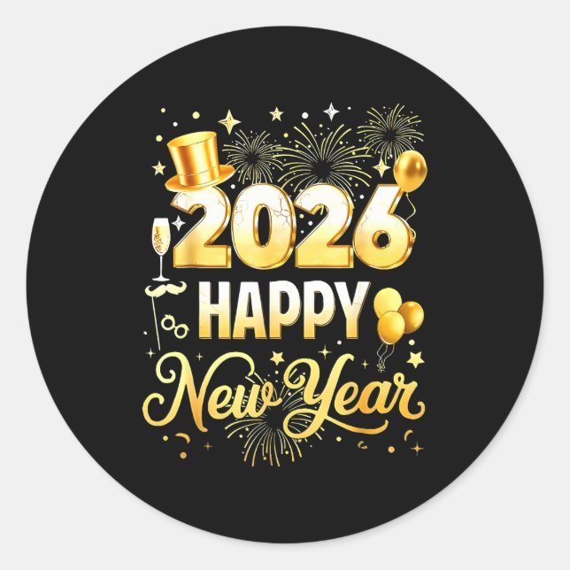 Happy New Year Party 2026 Funny Balloon Family Mat Runder Aufkleber (Vorderseite)