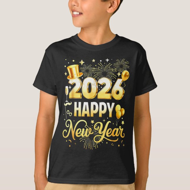 Happy New Year Party 2026 Funny Balloon Family Mat T-Shirt (Vorderseite)
