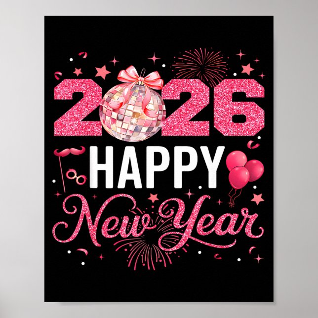 Happy New Year Party 2026 Funny Disco Ball Family  Poster (Vorne)