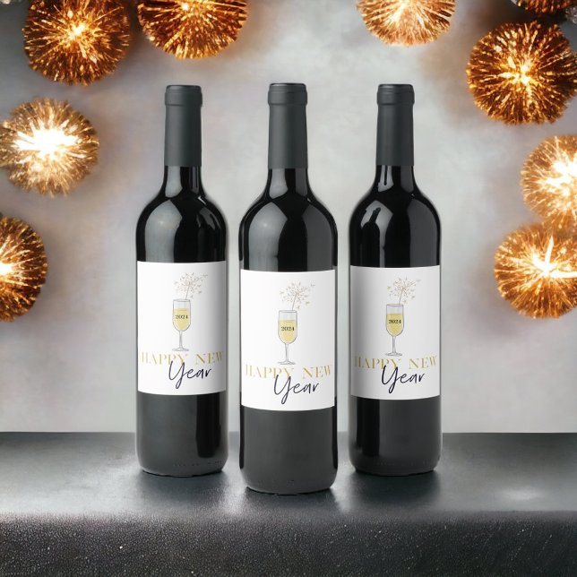 Happy New Year Party Champagne Sparkler Jahr Weinetikett (Von Creator hochgeladen)