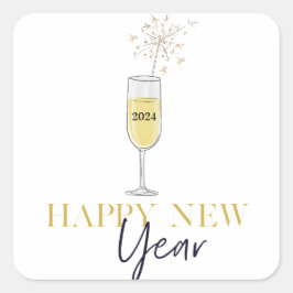 Happy New Year Party Champagne Sparkler Quadratischer Aufkleber