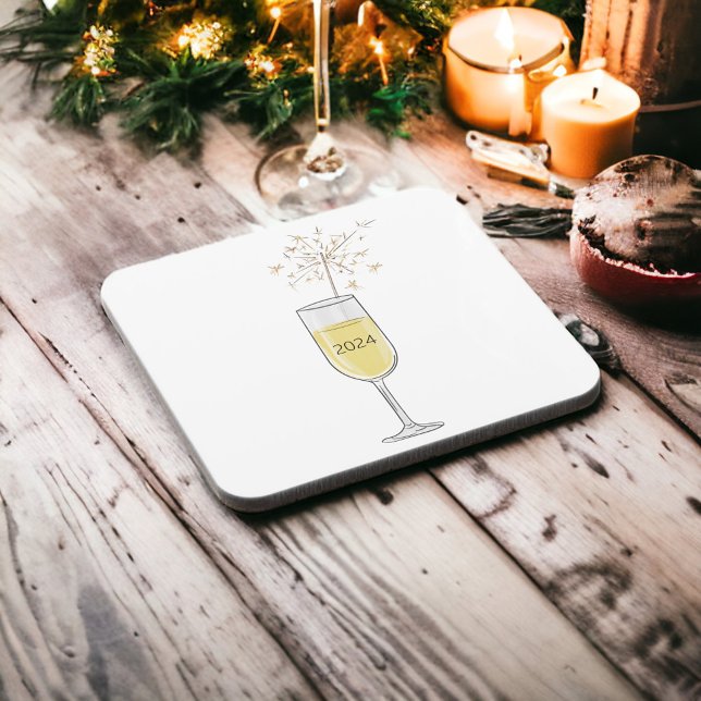 Happy New Year Party Champagner Sparkler mit Jahr Getränkeuntersetzer (Von Creator hochgeladen)