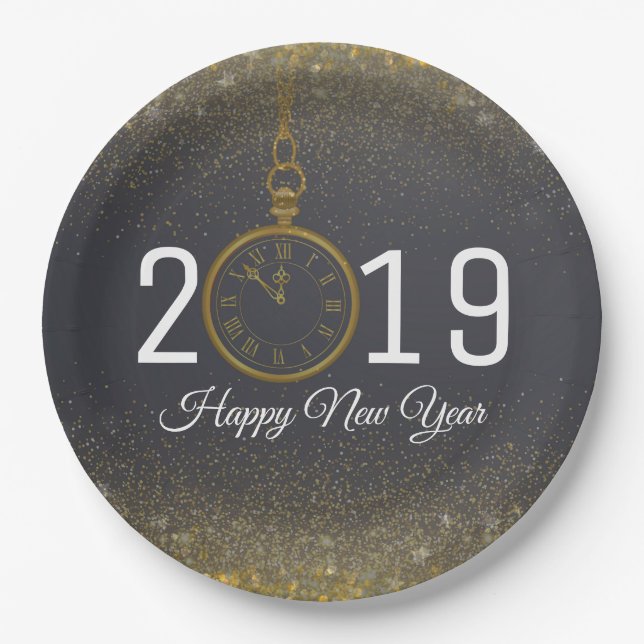 Happy New Year Party Confetti Clock Pappteller (Vorderseite)