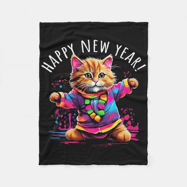 Happy New Year Party Dancing Cat Design  Fleecedecke (Vorderseite)