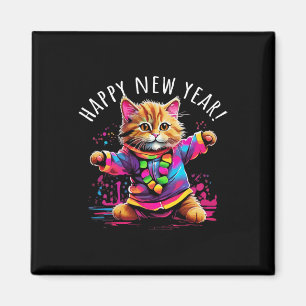 Happy New Year Party Dancing Cat Design Magnet