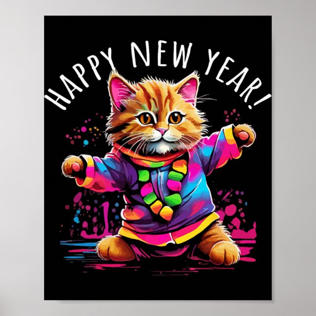 Happy New Year Party Dancing Cat Design  Poster (Vorne)