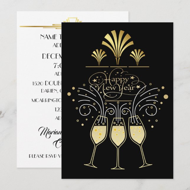 Happy New Year Party Einladung (Vorne/Hinten)