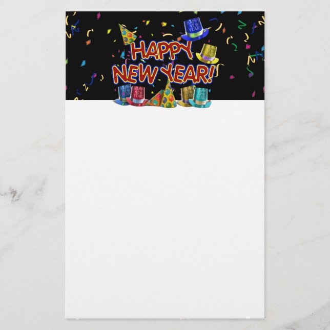 Happy New Year Party Hats Briefpapier (Vorderseite)