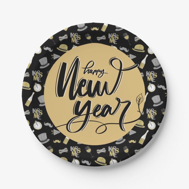 Happy New Year Party Paper Plate Pappteller (Vorderseite)