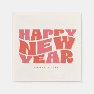 Happy New Year Party Spaß trendy Retro rosa Rot Serviette