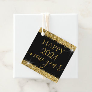 Happy New Year Personalisiert Black Gold Glitzer Geschenkanhänger