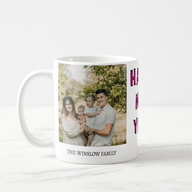Happy New Year  Personalized Family Name Photo   Kaffeetasse (Links)