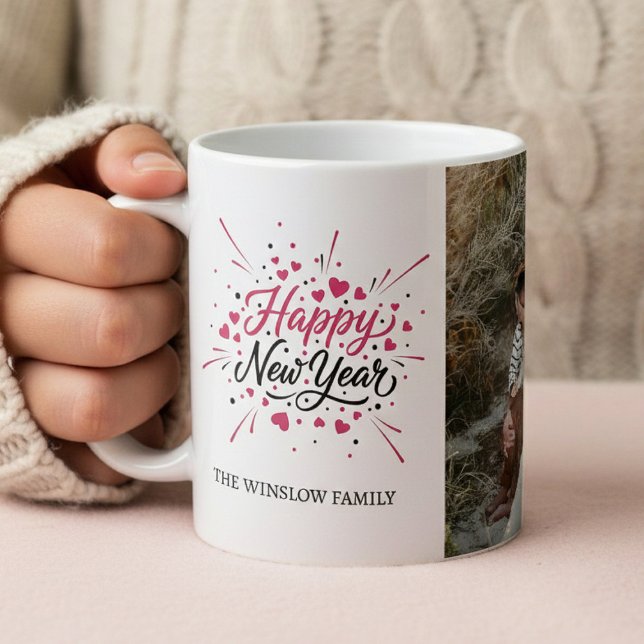 Happy New Year  Personalized Family Name Photo Mug Kaffeetasse (Von Creator hochgeladen)