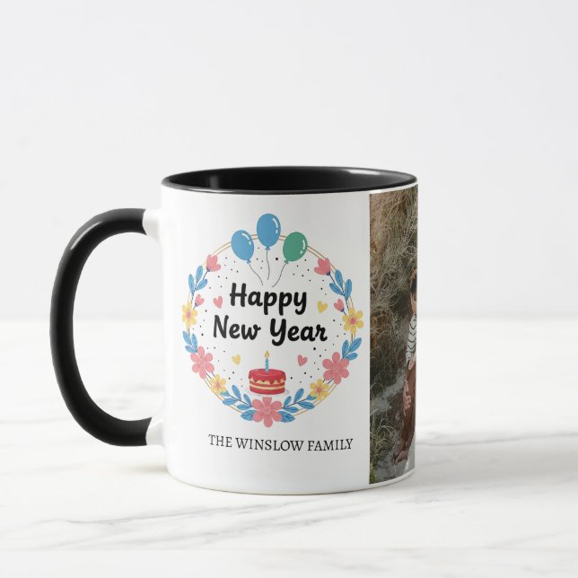 Happy New Year  Personalized Family Name Photo Mug Tasse (Links)