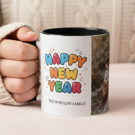 Happy New Year Personalized Family Name Photo Mug Tasse