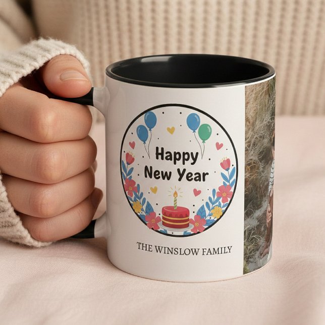 Happy New Year  Personalized Family Name Photo Mug Tasse (Von Creator hochgeladen)