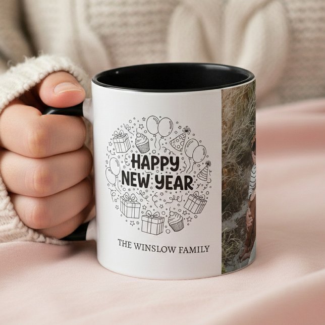 Happy New Year  Personalized Family Name Photo Mug Tasse (Von Creator hochgeladen)