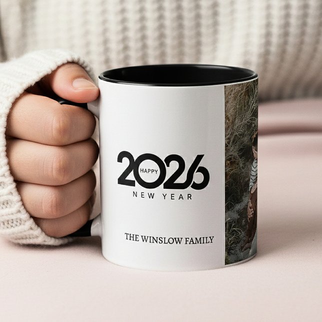 Happy New Year  Personalized Family Name Photo Mug Tasse (Von Creator hochgeladen)