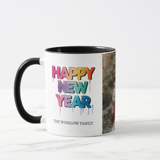 Happy New Year  Personalized Family Name Photo Mug Tasse (Links)