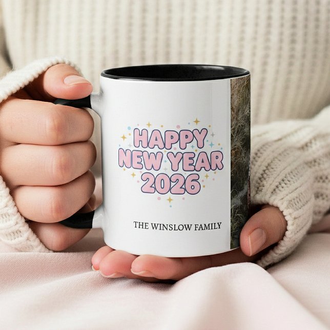 Happy New Year  Personalized Family Name Photo    Tasse (Von Creator hochgeladen)