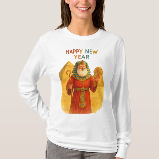 Happy New Year Pharaoh Santa Funny Egyptian  T-Shirt (Vorderseite)