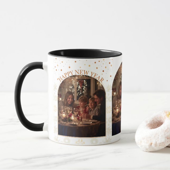 Happy New Year Photo Customizable everyday Tasse (Mit Donut)