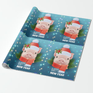 Happy New Year Pig Geschenkpapier