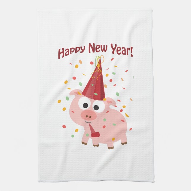 Happy New Year Pig Geschirrtuch (Vertikal)
