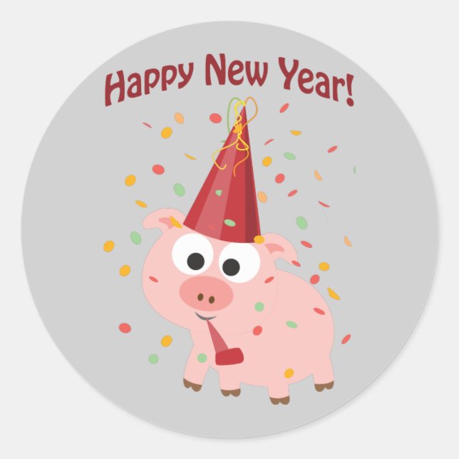 Happy New Year Pig Runder Aufkleber (Vorderseite)