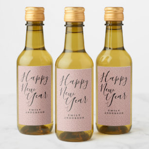 Happy New Year Pink Glitzer Personalisiertes Party Weinetikett