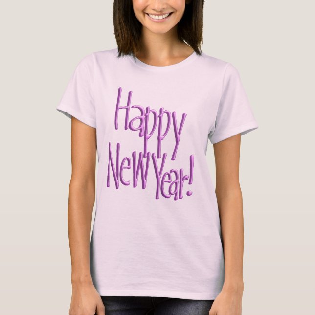 Happy New Year Pink Text T-Shirt (Vorderseite)