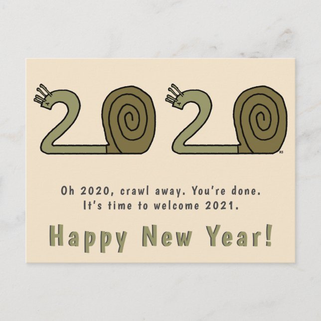 Happy New Year Postcard 2021 Funny New Years Snail Postkarte (Vorderseite)