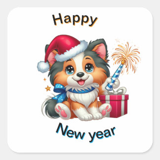 Happy new year puppy sticker