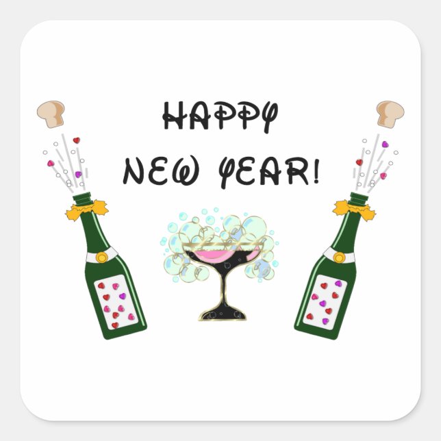 Happy New Year Quadratischer Aufkleber (Vorderseite)