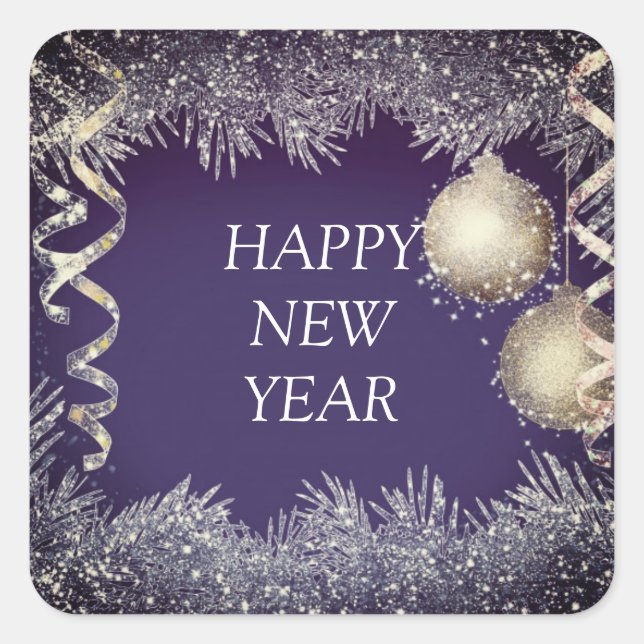 Happy New Year Quadratischer Aufkleber (Vorderseite)