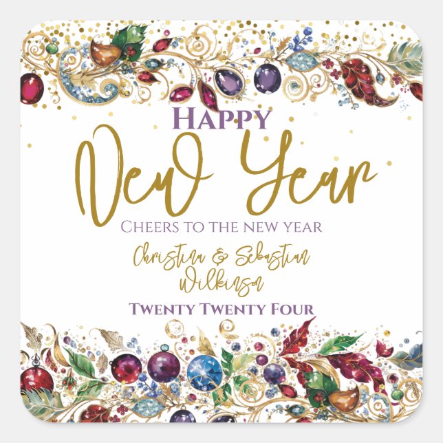 Happy New Year Quadratischer Aufkleber (Vorderseite)