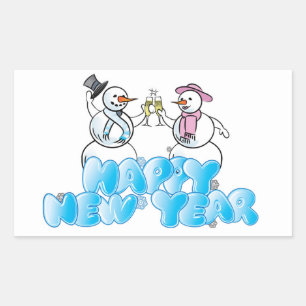 Happy New Year Rectangle Stickers/Snowmen Rechteckiger Aufkleber